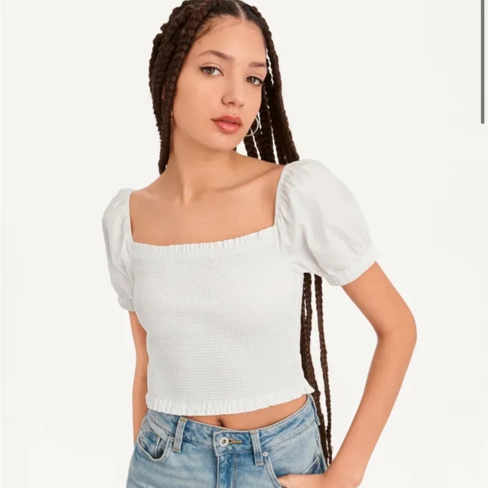 NWT DKNY smock top puffy puff sleeve white size Large short sleeve